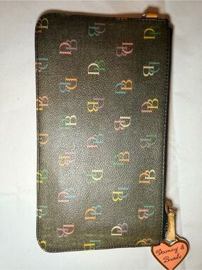 Vintage Dooney & Bourke Coral Heart Charm Zip Wallet with Multicolor Trim